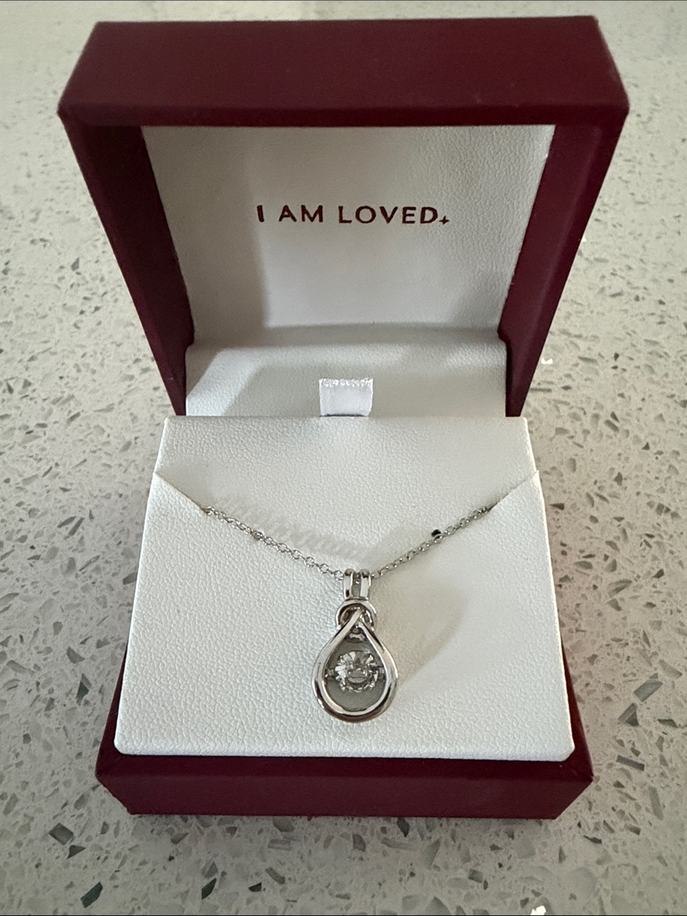 Helzberg Diamonds Silver Teardrop Necklace with Clear Stone